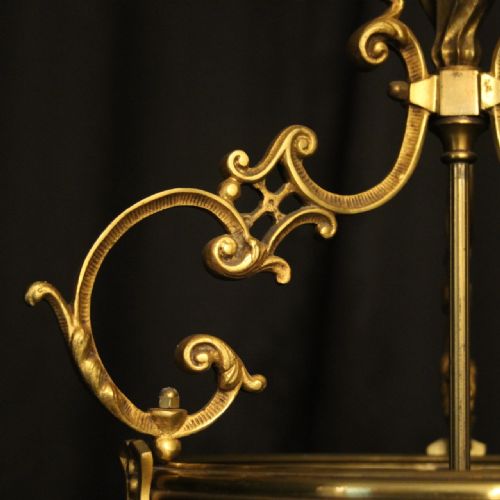 FRENCH LARGE GILDED BRONZE CONVEX ANTIQUE HALL LANTERN - ADDITIONAL PHOTO 6