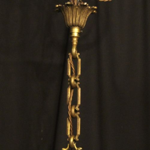 FRENCH LARGE GILDED BRONZE CONVEX ANTIQUE HALL LANTERN - ADDITIONAL PHOTO 9