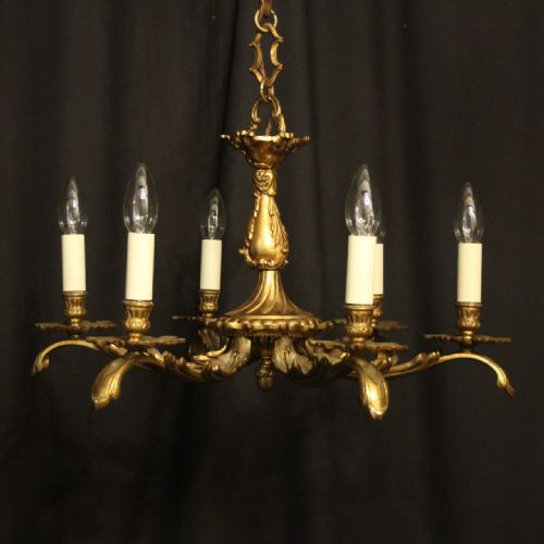 french gilded bronze 6 light antique chandelier - CATEGORY: ANTIQUE LIGHTING - DATED 1920