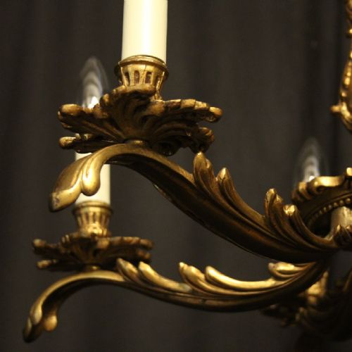 FRENCH GILDED BRONZE 6 LIGHT ANTIQUE CHANDELIER - ADDITIONAL PHOTO 4