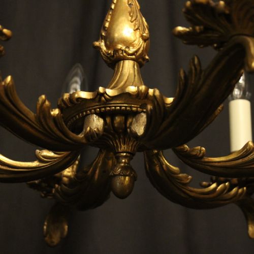 FRENCH GILDED BRONZE 6 LIGHT ANTIQUE CHANDELIER - ADDITIONAL PHOTO 5