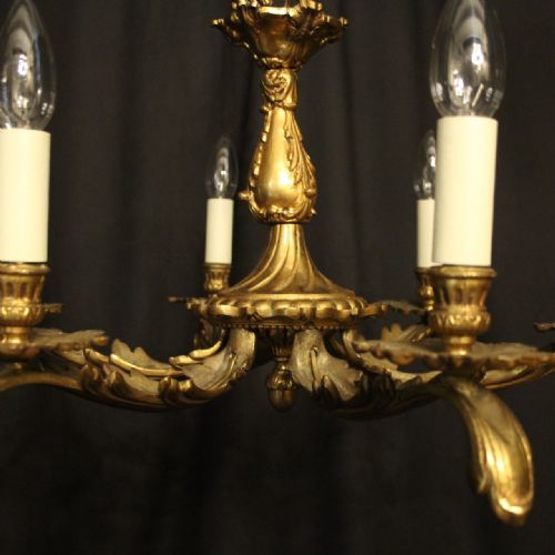 FRENCH GILDED BRONZE 6 LIGHT ANTIQUE CHANDELIER - ADDITIONAL PHOTO 6