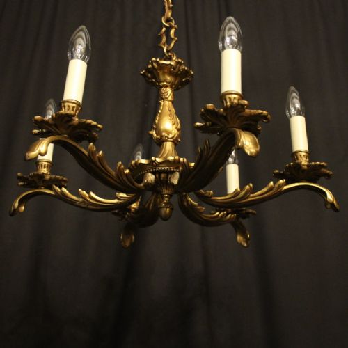 FRENCH GILDED BRONZE 6 LIGHT ANTIQUE CHANDELIER - ADDITIONAL PHOTO 7