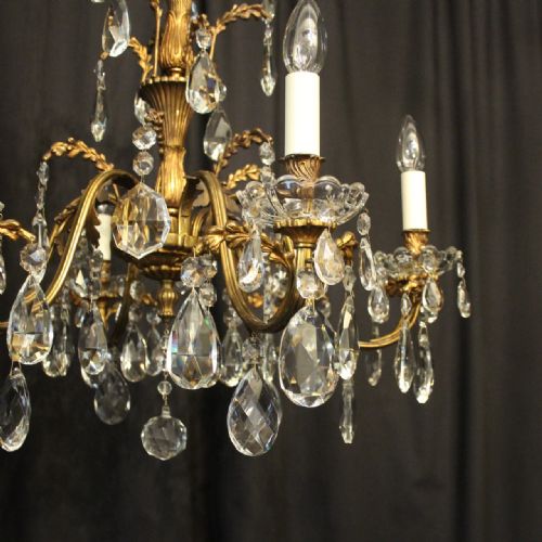 ITALIAN GILDED BRONZE CRYSTAL 6 LIGHT ANTIQUE CHANDELIER - ADDITIONAL PHOTO 1