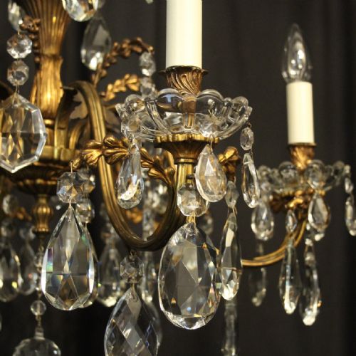 ITALIAN GILDED BRONZE CRYSTAL 6 LIGHT ANTIQUE CHANDELIER - ADDITIONAL PHOTO 2