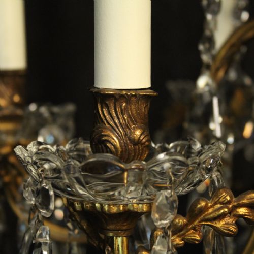 ITALIAN GILDED BRONZE CRYSTAL 6 LIGHT ANTIQUE CHANDELIER - ADDITIONAL PHOTO 3