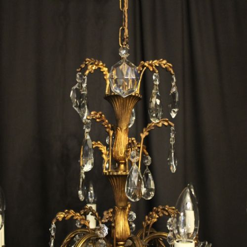 ITALIAN GILDED BRONZE CRYSTAL 6 LIGHT ANTIQUE CHANDELIER - ADDITIONAL PHOTO 4