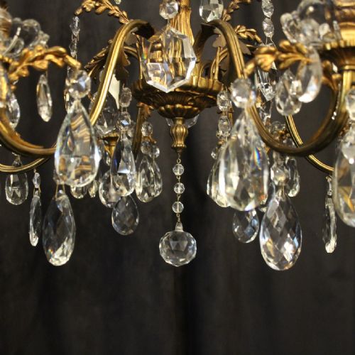 ITALIAN GILDED BRONZE CRYSTAL 6 LIGHT ANTIQUE CHANDELIER - ADDITIONAL PHOTO 6