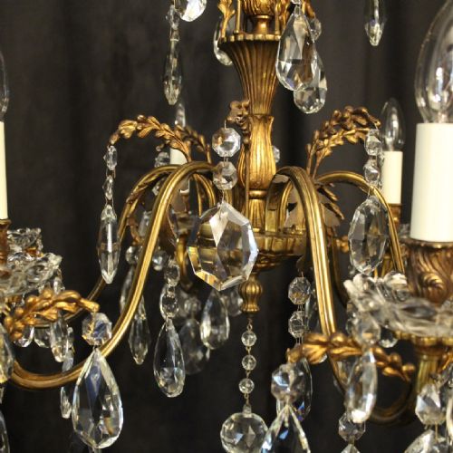 ITALIAN GILDED BRONZE CRYSTAL 6 LIGHT ANTIQUE CHANDELIER - ADDITIONAL PHOTO 7