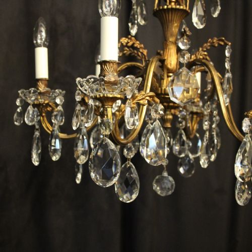 ITALIAN GILDED BRONZE CRYSTAL 6 LIGHT ANTIQUE CHANDELIER - ADDITIONAL PHOTO 8