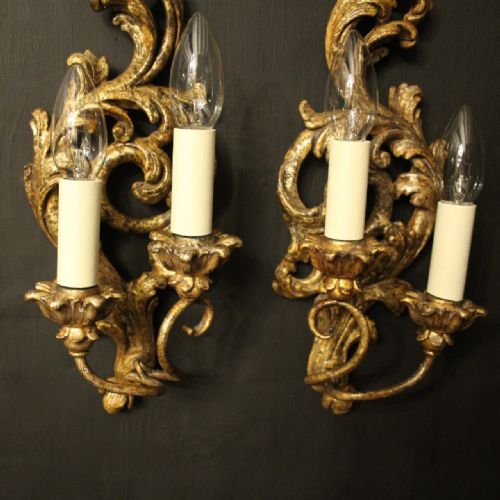 FLORENTINE SMALL SILVER GILT PAIR OF TWIN ARM WALL LIGHTS - ADDITIONAL PHOTO 1