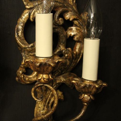 FLORENTINE SMALL SILVER GILT PAIR OF TWIN ARM WALL LIGHTS - ADDITIONAL PHOTO 5