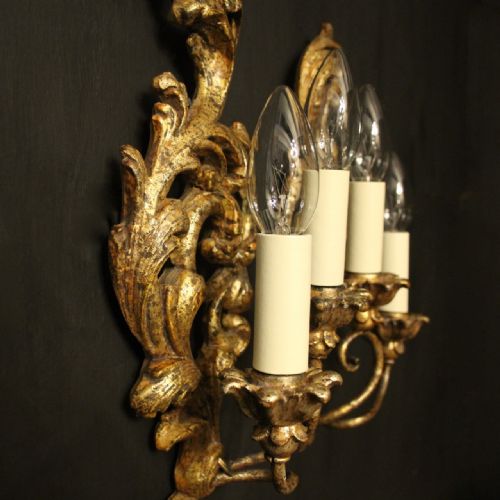 FLORENTINE SMALL SILVER GILT PAIR OF TWIN ARM WALL LIGHTS - ADDITIONAL PHOTO 6