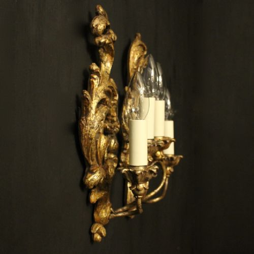 FLORENTINE SMALL SILVER GILT PAIR OF TWIN ARM WALL LIGHTS - ADDITIONAL PHOTO 8