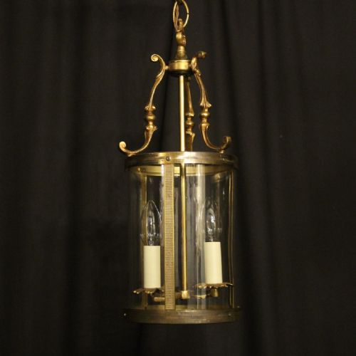 french gilded brass twin light convex antique lantern - CATEGORY: ANTIQUE LIGHTING - DATED 1920