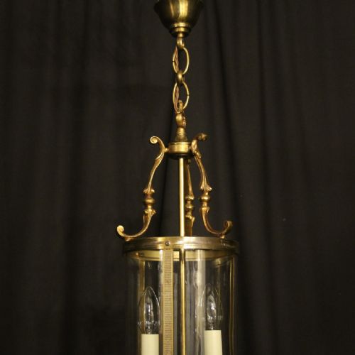 FRENCH GILDED BRASS TWIN LIGHT CONVEX ANTIQUE LANTERN - ADDITIONAL PHOTO 1