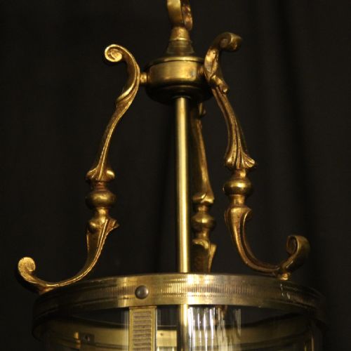 FRENCH GILDED BRASS TWIN LIGHT CONVEX ANTIQUE LANTERN - ADDITIONAL PHOTO 3