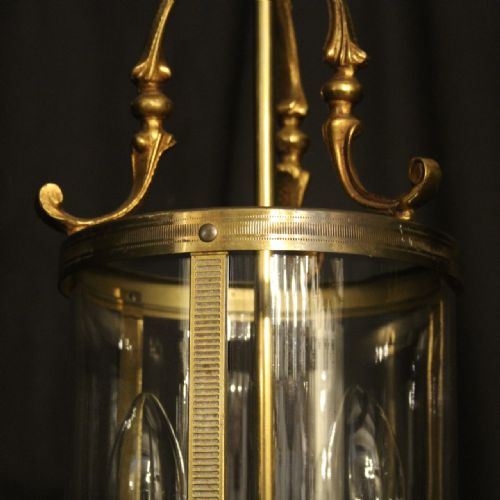 FRENCH GILDED BRASS TWIN LIGHT CONVEX ANTIQUE LANTERN - ADDITIONAL PHOTO 4