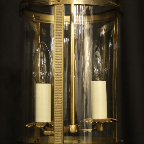 FRENCH GILDED BRASS TWIN LIGHT CONVEX ANTIQUE LANTERN - ADDITIONAL PHOTO 5