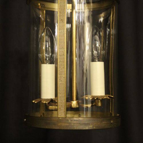 FRENCH GILDED BRASS TWIN LIGHT CONVEX ANTIQUE LANTERN - ADDITIONAL PHOTO 6