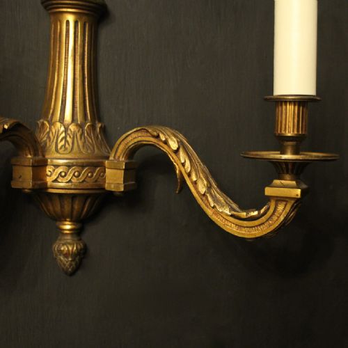 FRENCH GILDED BRONZE TWIN ARM WALL LIGHTS - ADDITIONAL PHOTO 2