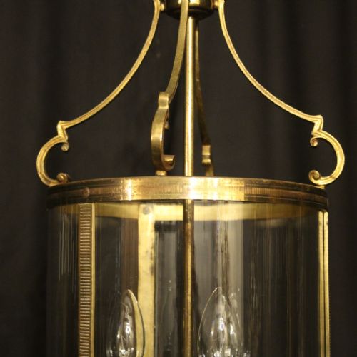 FRENCH GILDED TRIPLE LIGHT CONVEX ANTIQUE LANTERN - ADDITIONAL PHOTO 1