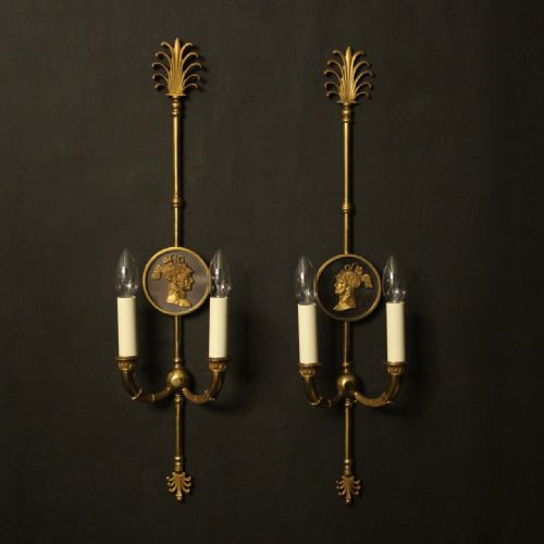 French Gilded Bronze Twin Arm Antique Wall Lights