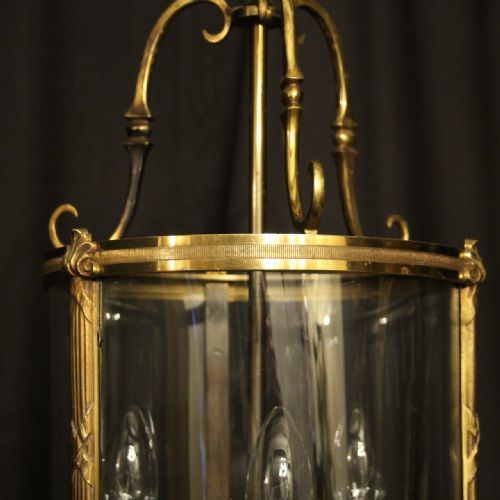FRENCH GILDED BRONZE CONVEX ANTIQUE HALL LANTERN - ADDITIONAL PHOTO 2