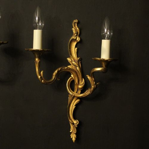FRENCH PAIR OF GILDED BRONZE ANTIQUE WALL LIGHTS - ADDITIONAL PHOTO 1