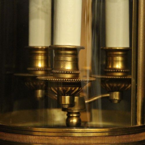 FRENCH GILDED BRONZE TRIPEL LIGHT ANTIQUE HALL LANTERN - ADDITIONAL PHOTO 3