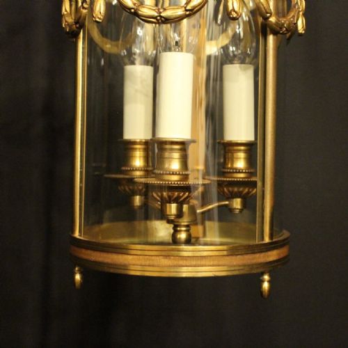 FRENCH GILDED BRONZE TRIPEL LIGHT ANTIQUE HALL LANTERN - ADDITIONAL PHOTO 8