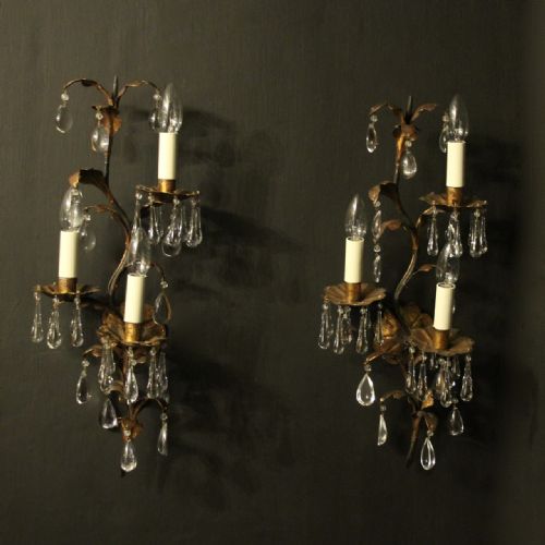 florentine pair of triple light toleware antique wall sconces - CATEGORY: ANTIQUE LIGHTING - DATED 1910