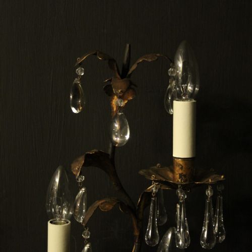 FLORENTINE PAIR OF TRIPLE LIGHT TOLEWARE ANTIQUE WALL SCONCES - ADDITIONAL PHOTO 9