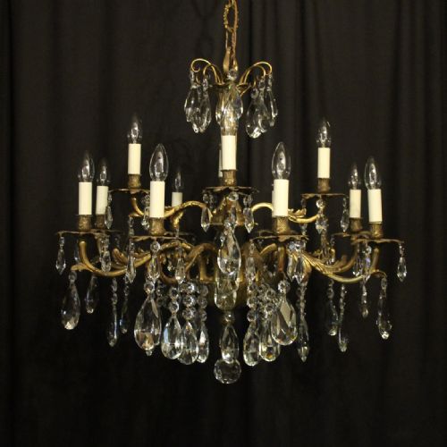 italian gilded bronze crystal 12 light antique chandelier - CATEGORY: ANTIQUE LIGHTING - DATED 1930