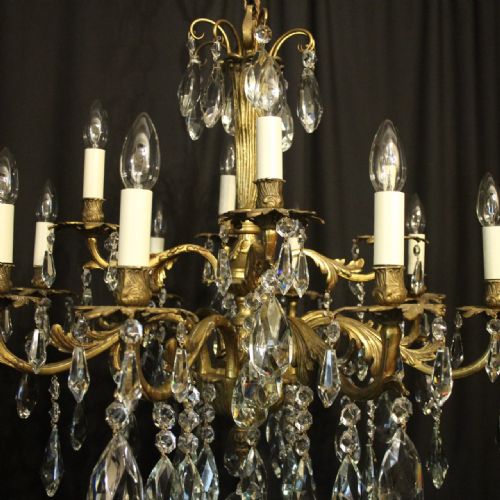 ITALIAN GILDED BRONZE CRYSTAL 12 LIGHT ANTIQUE CHANDELIER - ADDITIONAL PHOTO 1