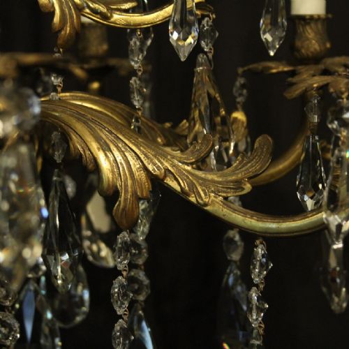 ITALIAN GILDED BRONZE CRYSTAL 12 LIGHT ANTIQUE CHANDELIER - ADDITIONAL PHOTO 2