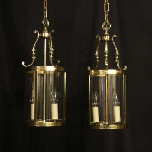 french pair convex twin light antique lanterns - CATEGORY: ANTIQUE LIGHTING - DATED 1920
