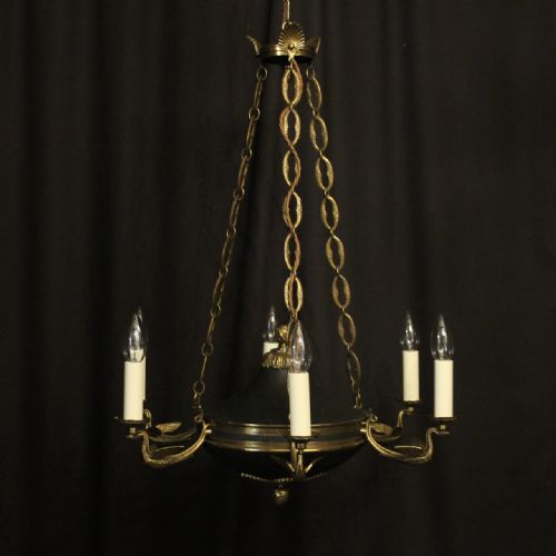 French Gilded Brass Empire 6 Light Chandelier