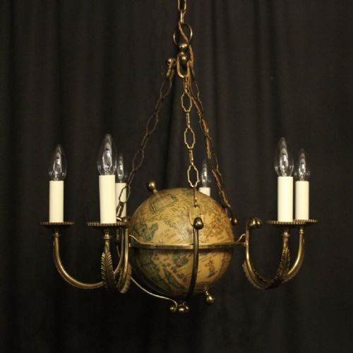 french gilded brass atlas 6 light chandelier - CATEGORY: ANTIQUE LIGHTING - DATED 1930