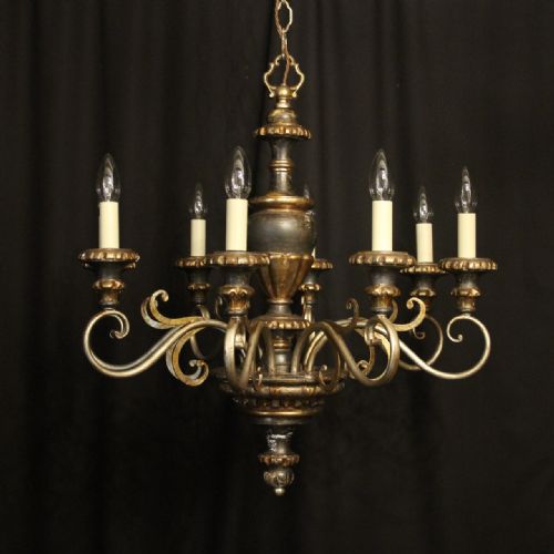 italian florentine giltwood 6 light chandelier - CATEGORY: ANTIQUE LIGHTING - DATED 1930