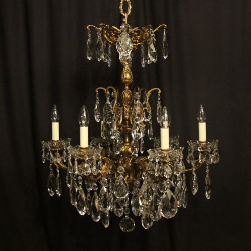 Italian Gilt Bronze & Crystal 6 Light Antique Chandelier