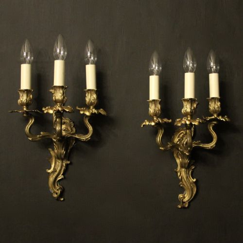 french pair of gilded bronze antique wall lights - CATEGORY: ANTIQUE LIGHTING - DATED 1900