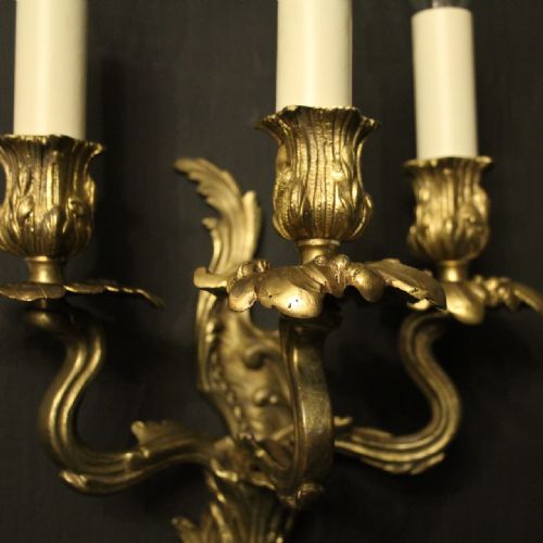 FRENCH PAIR OF GILDED BRONZE ANTIQUE WALL LIGHTS - ADDITIONAL PHOTO 2