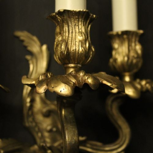 FRENCH PAIR OF GILDED BRONZE ANTIQUE WALL LIGHTS - ADDITIONAL PHOTO 4