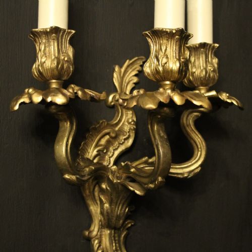 FRENCH PAIR OF GILDED BRONZE ANTIQUE WALL LIGHTS - ADDITIONAL PHOTO 7