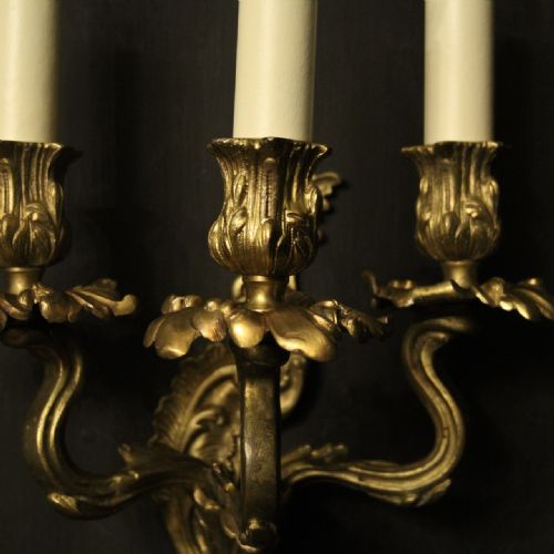 FRENCH PAIR OF GILDED BRONZE ANTIQUE WALL LIGHTS - ADDITIONAL PHOTO 8