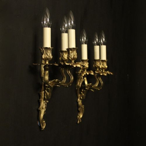 FRENCH PAIR OF GILDED BRONZE ANTIQUE WALL LIGHTS - ADDITIONAL PHOTO 9