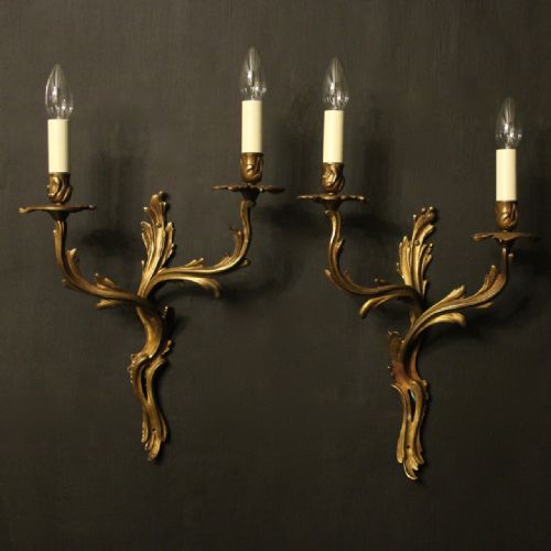 french pair of gilded twin arm antique wall sconces - CATEGORY: ANTIQUE LIGHTING - DATED 1910
