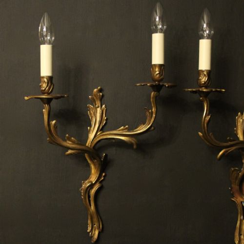 FRENCH PAIR OF GILDED TWIN ARM ANTIQUE WALL SCONCES - ADDITIONAL PHOTO 1