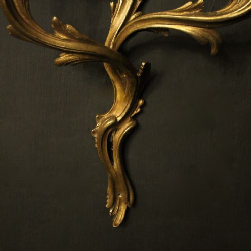 FRENCH PAIR OF GILDED TWIN ARM ANTIQUE WALL SCONCES - ADDITIONAL PHOTO 5
